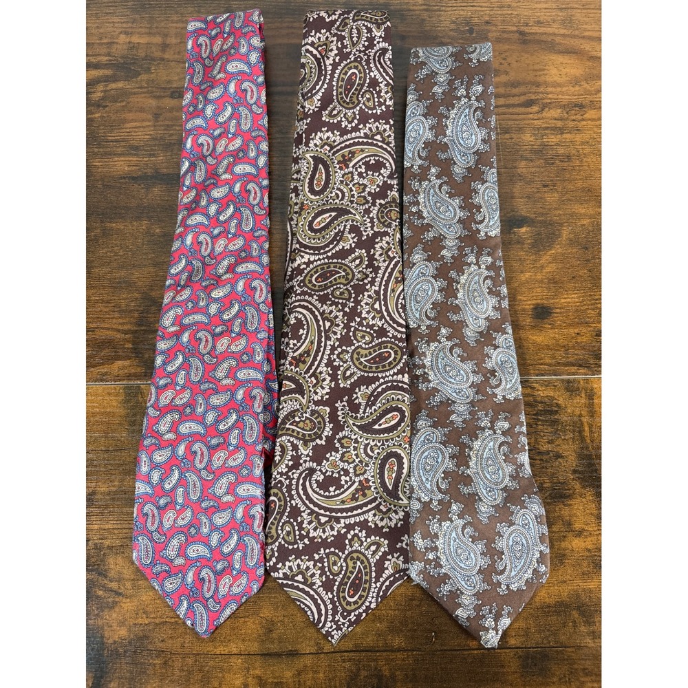 Hardy Amies London Silk Tie Bundle 3pc Paisley Red Brown Mens Neckties